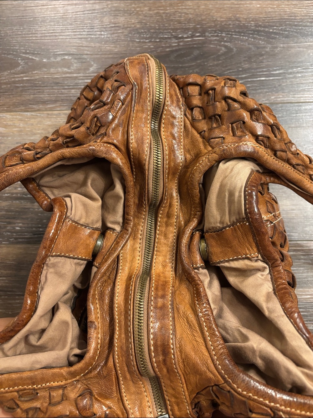 Sundance Woven Leather Hobo Bag - Cognac Brown - Picture 4 of 6